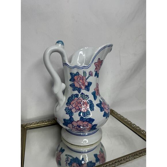 Chinese Export Extra Large Floral Wash Water Pitcher, Vintage Chinoiserie Chic - Picture 3 of 9